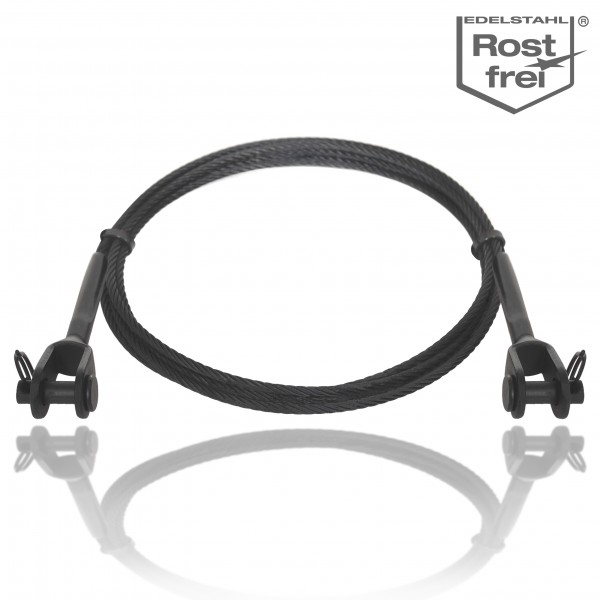 Black steel cable with fork terminals