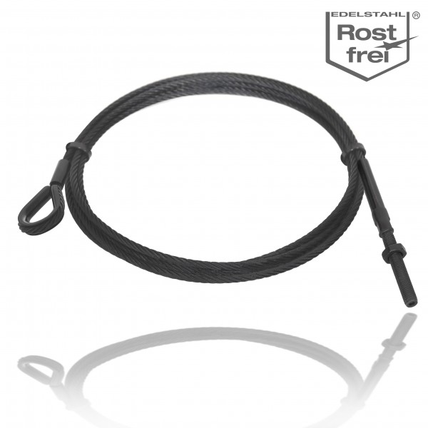 Black wire rope with threaded terminal & thimble
