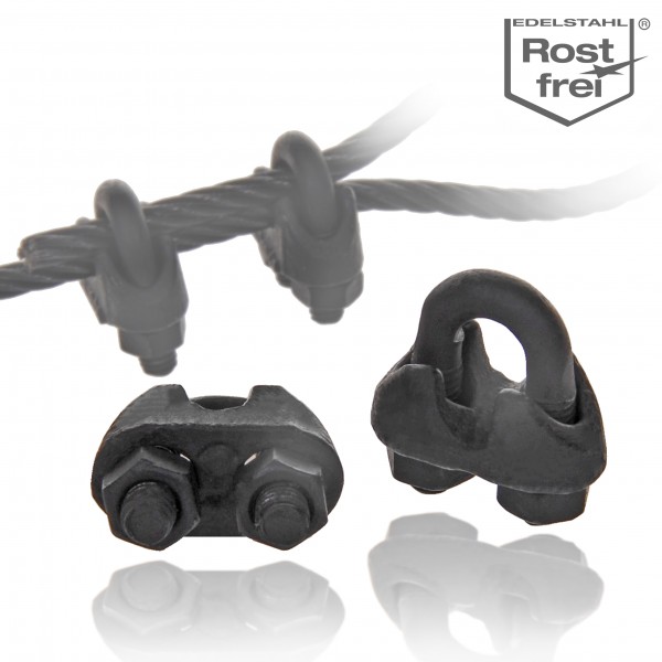 Rope clips black stainless steel 2mm 3mm 4mm 5mm 6mm