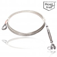 Stainless steel cable with shroud tensioner and thimble