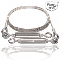 Stainless steel wire rope with two rope tensioners