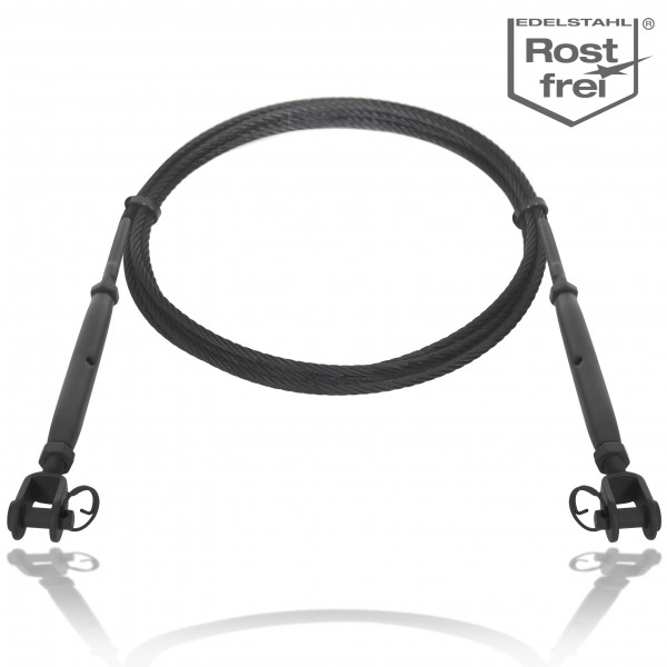 Black steel cable with shroud tensioner
